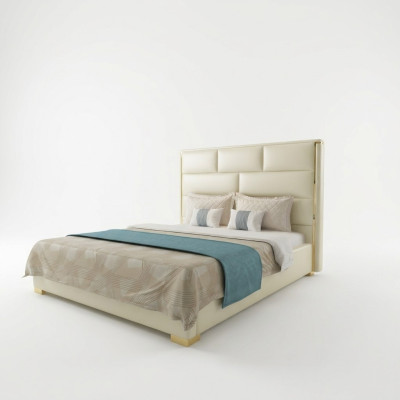 Designer Doppelbett Bett Schlafzimmer Betten Leder Hotel Luxus Polster