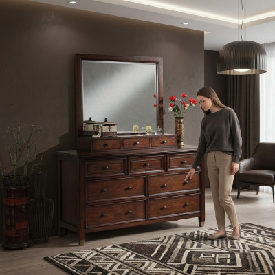 Buffet Anrichte Kommode mit Spiegel Echte Handarbeit Holz Klassisch Anrichten