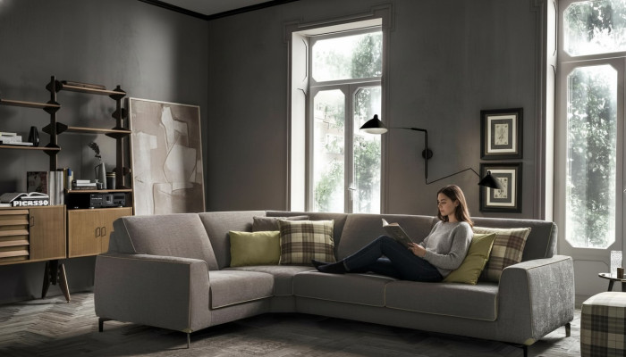 Italienische Eckcouch Sofa Couch Sofas Couchen Eck Garnitur Möbel Stoff Textil