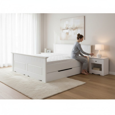 Lit Rembourrage Design Holzbetten Double Lits Blanc 180x200 Sommeil Chambre  Postel Polstrování Designová Dřevěná Manželská Lůžka Bílá 180x200 Spaní Pokoj