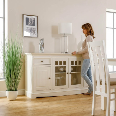 klassische Kommode Landhaus Sideboard Weiß Buffet Schrank Wohnzimmer