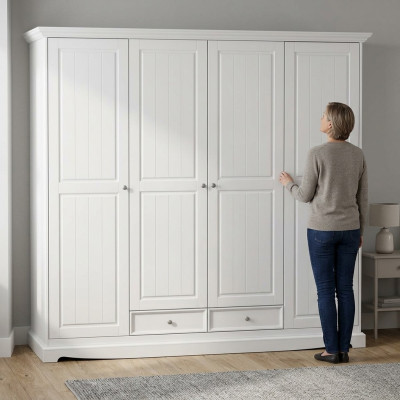 Kleiderschrank Schränke Schrank Schrankwand Klassische Holz Landhaus Weiß Neu