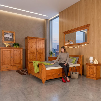 Venkovská ložnice postel dřevo 180x200 postele hnědá manželská postel nábytek polstrovaný nový