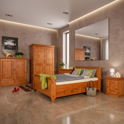 Venkovská ložnice postel dřevo 180x200 postele hnědá manželská postel nábytek polstrovaný nový