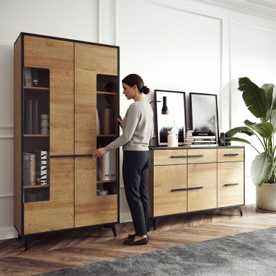 Design Kommoden Schrank Möbel Holz Luxus Wohnwand Sideboard Vitrine 2tlg. Set --- Návrh Komody Skříň Nábytek Dřevo Luxus Nástěnná Stěna Konferenční stolek Vitrína 2-dílná Sada