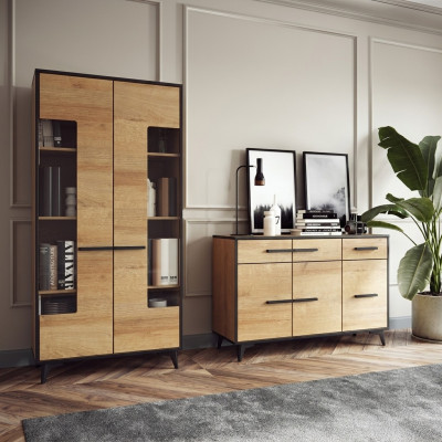 Design Kommoden Schrank Möbel Holz Luxus Wohnwand Sideboard Vitrine 2tlg. Set --- Návrh Komody Skříň Nábytek Dřevo Luxus Nástěnná Stěna Konferenční stolek Vitrína 2-dílná Sada