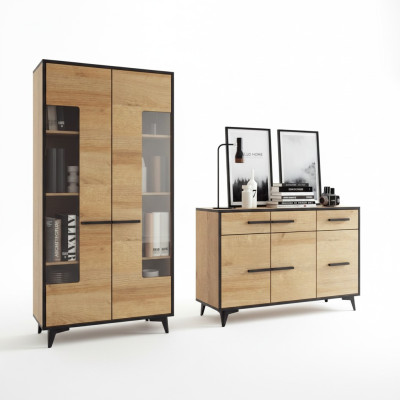 Design Kommoden Schrank Möbel Holz Luxus Wohnwand Sideboard Vitrine 2tlg. Set --- Návrh Komody Skříň Nábytek Dřevo Luxus Nástěnná Stěna Konferenční stolek Vitrína 2-dílná Sada