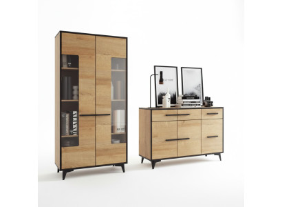 Design Kommoden Schrank Möbel Holz Luxus Wohnwand Sideboard Vitrine 2tlg. Set --- Návrh Komody Skříň Nábytek Dřevo Luxus Nástěnná Stěna Konferenční stolek Vitrína 2-dílná Sada