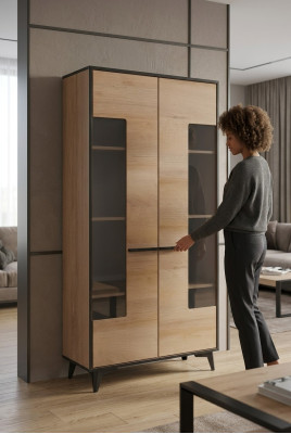 Vitrína Skříň Glass Designer Skříň Dřevo Nové komody Vitrína Komody