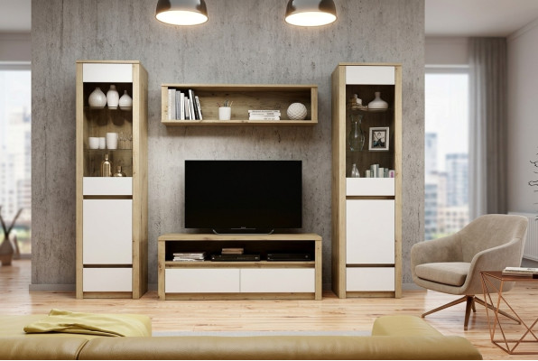 Design Wohnzimmer Set Vitrine 2x Kommode Wohnwand Wandregal Regal Schränke 4tlg.