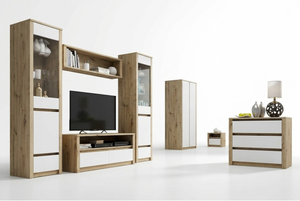 Design Wohnzimmer Set Vitrine 2x Kommode Wohnwand Wandregal Regal Schränke 4tlg.