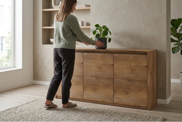 Moderní komoda ze dřeva Sideboard Kommoden skříň na obývací pokoj 130 cm XL Low Boards.