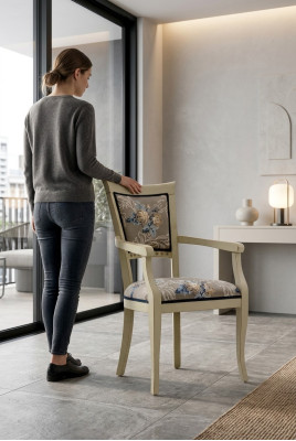 Esszimmerstuhl Art déco Armlehne Esszimmer Stühle Design Textil Luxus Mehrfarbig