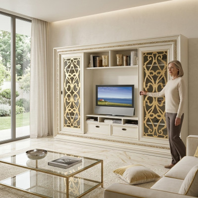 Fernsehschrank Anbauwand Wohnwand TV Schrankwand Massivholz Modern Echtholz Neu