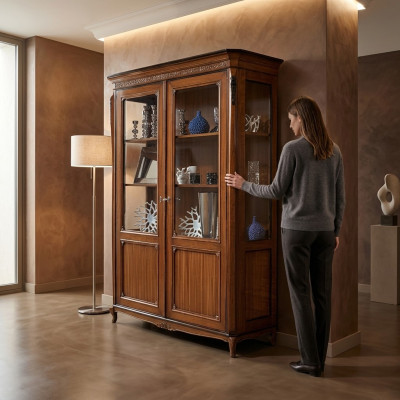 Nábytek Dřevo Hnědá Vitrína Elegantní Vitrínská Skříň Italský Nábytek Klasický