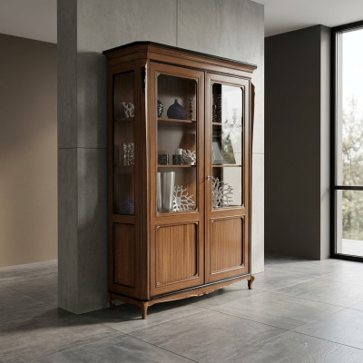 Nábytek Dřevo Hnědá Vitrína Elegantní Vitrínská Skříň Italský Nábytek Klasický
