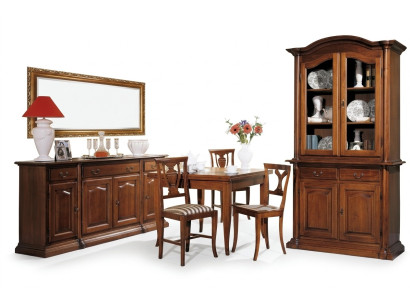 Design Esszimmer Set Garnitur 6tlg Holz Möbel 4x Stuhl Tisch Vitrine Gruppe Neu