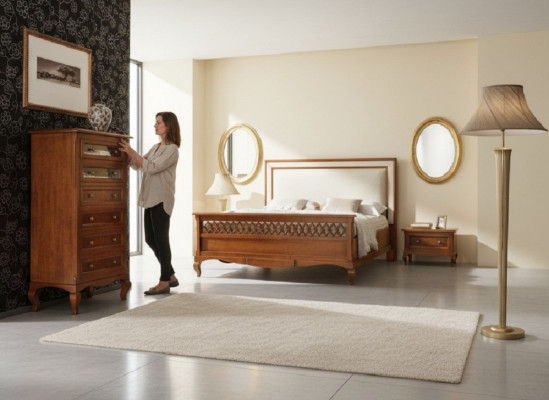 Design Klasický luxusní nábytek Moderní postel 2x noční stolek 4dílná sada do ložnice