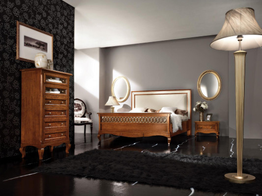 Design Klasický luxusní nábytek Moderní postel 2x noční stolek 4dílná sada do ložnice