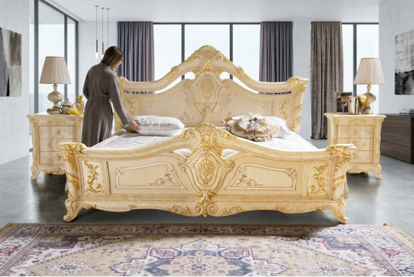 Schlafzimmer Set Design Art déco Luxus Betten Bett Nachttisch 3 tlg.