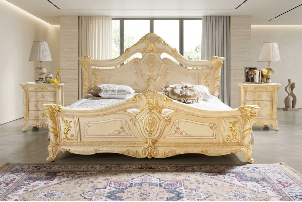 Schlafzimmer Set Design Art déco Luxus Betten Bett Nachttisch 3 tlg.