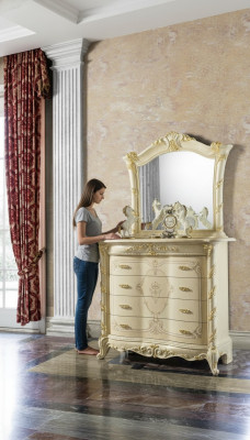 Kommoden Set Italienische Möbel 2tlg. Massivholz Kommode mit Spiegel Sideboard