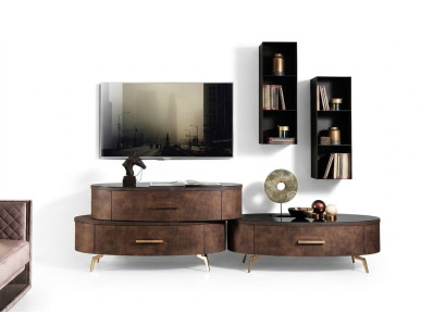 Design Wohnwand Sideboard rtv Lowboard Anrichte 4 tlg. Set Wandablage Neu