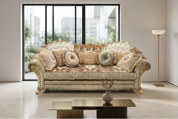 Barock Rokoko 3 Sitzer Couch Textil Sofa Couchen Luxus Design Italienische Möbel