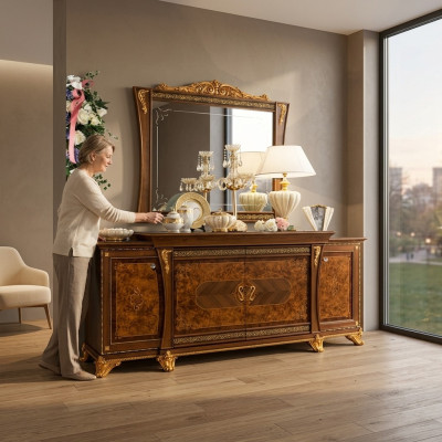 Kommoden Set Italienische Möbel 2tlg. Kommode mit Spiegel Massivholz Sideboard