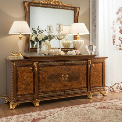 Kommoden Set Italienische Möbel 2tlg. Kommode mit Spiegel Massivholz Sideboard