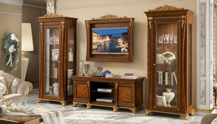 Set 4tlg. Wohnzimmer rtv 2x Vitrine tv Rahmen Holz Luxus Garnitur Gruppe Italien