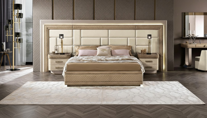 Schlafzimmermöbel Bett Massiv Beige Italienische Möbel Holz Doppelbett