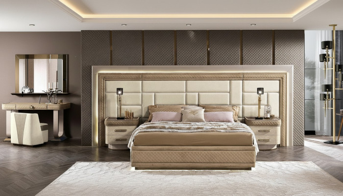 Design nábytek Moderní Luxusní postele Nová postel 2x Noční stolky 3 ks. Ložnice Set