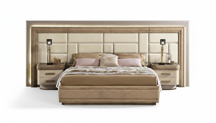 Design nábytek Moderní Luxusní postele Nová postel 2x Noční stolky 3 ks. Ložnice Set