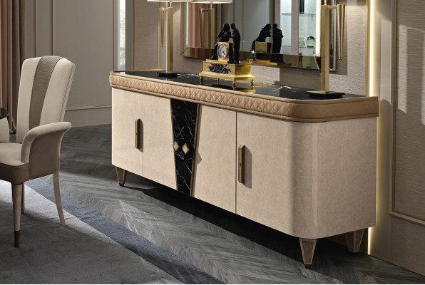 Komoda Skříň Vitrína Beige Jídelní skříň Dřevěná skříň Nábytek Komody