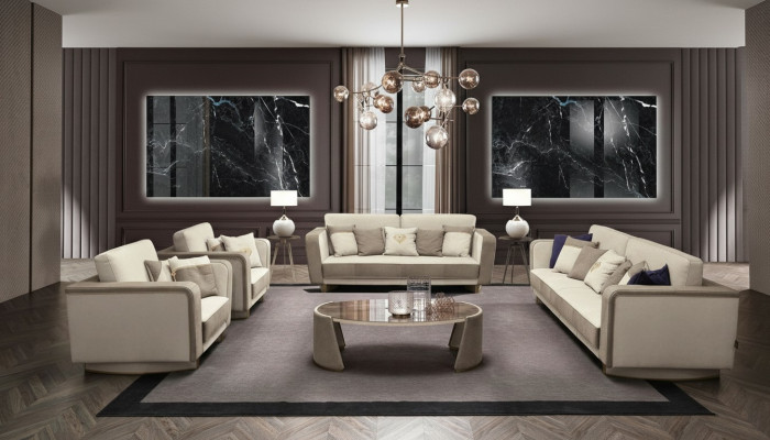 Luxus Möbel Sofagarnitur Couch Sofa Polster 3 3 1 1 Sitzer Couchtisch Holz 5tlg.