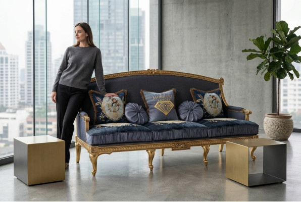 Sofa, pohovky, sedací soupravy, design klubový 3místný gauč, polstrovaná 3místná textilní sedačka.