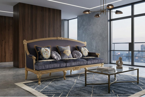 Sofa, pohovky, sedací soupravy, design klubový 3místný gauč, polstrovaná 3místná textilní sedačka.