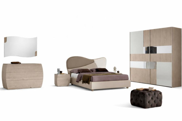 Schlafzimmer Komplett Set Königliches Modern Bett Kleiderschrank Nachttisch 5tlg