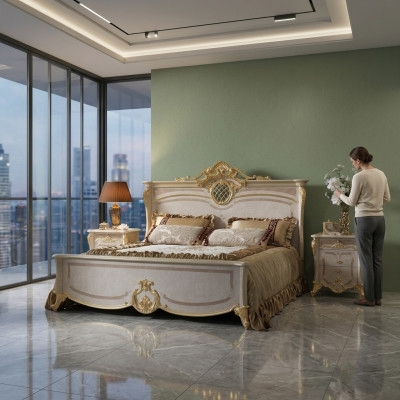 Schlafzimmermöbel-Set - Bett mit zwei Nachttischen in modernem Design