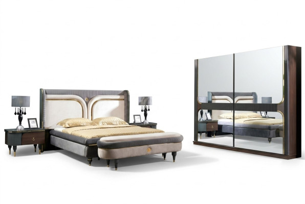 Garnitur Ložnice Postel Noční stolek Šatní skříň Taburet Luxus Design 5 kusů