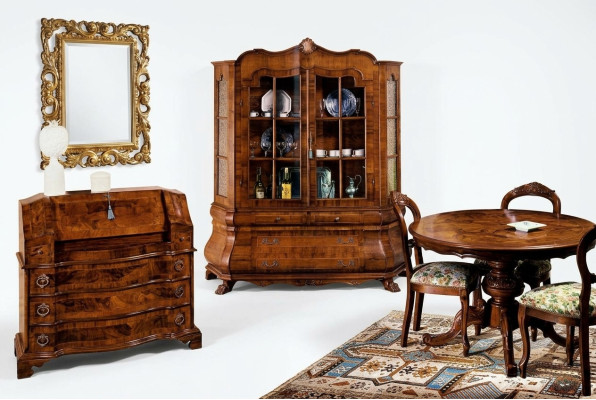 Komplett Set Esstisch 3 Stühle Esszimmer Set Vitrine Kommode 6tlg. Set Barock