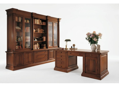Büro Einrichtung Massiv Holz Schreibtisch Bücherschrank Tisch Regal Schrank 2tlg