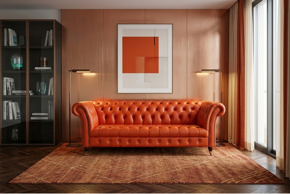 Designer Sofa 3 Sitzer Chesterfield Couch Polster Sofas Design Orange