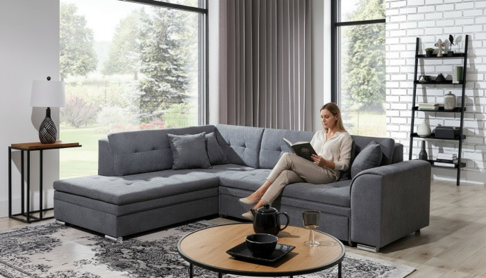 Ecksofa L-Form Designer Wohnlandschaft Sofa Couch Polster Sitz Garnitur Textil