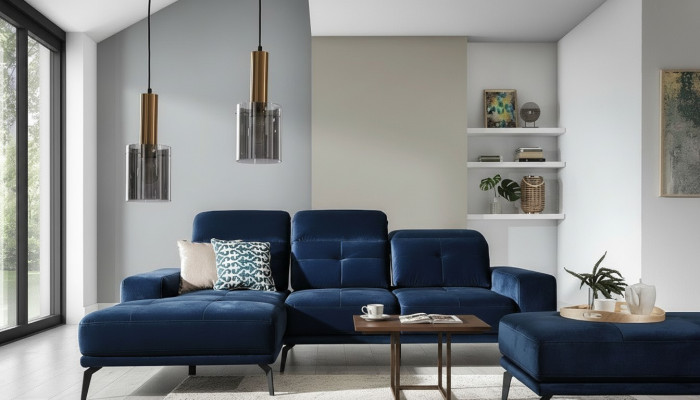Designer Sofa Couch Ecksofa Textil Polster Garnitur Wohnlandschaft L-Form Blaue