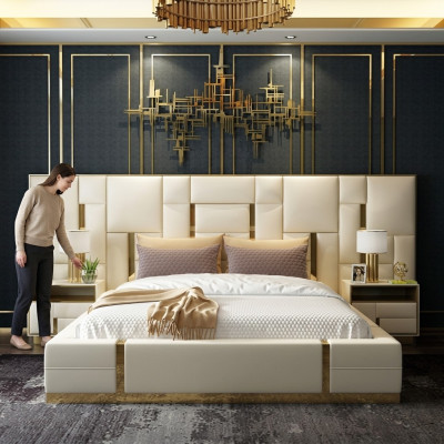 Hotelová postel Luxus Design lůžka čalounění dekor kov kůže ložnice XXL