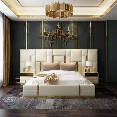 Hotelová postel Luxus Design lůžka čalounění dekor kov kůže ložnice XXL