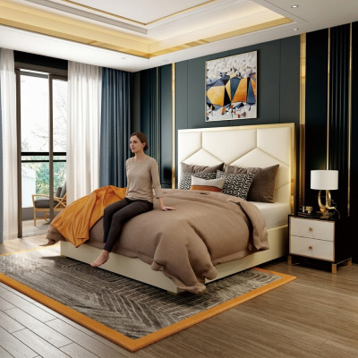 Bett Deko Polster Design Luxus Doppel Hotel Betten Schlaf Zimmer Leder