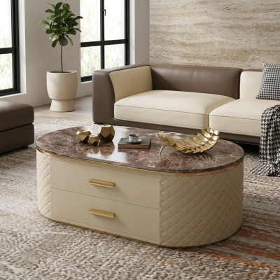 Design Couchtisch Marmor Stein Imitation Wohn Kaffee Sofa Tisch Beistell